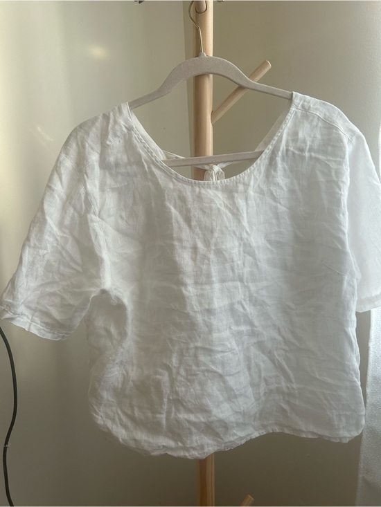 Catherine Malandrino Tops - Catherine Malandrino White Linen Short-Sleeve Tie-Back Blouse